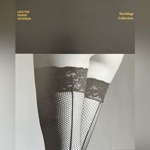 Frederick’s of Hollywood Black Lace Top Fishnet Stockings with Backseam. NWT.